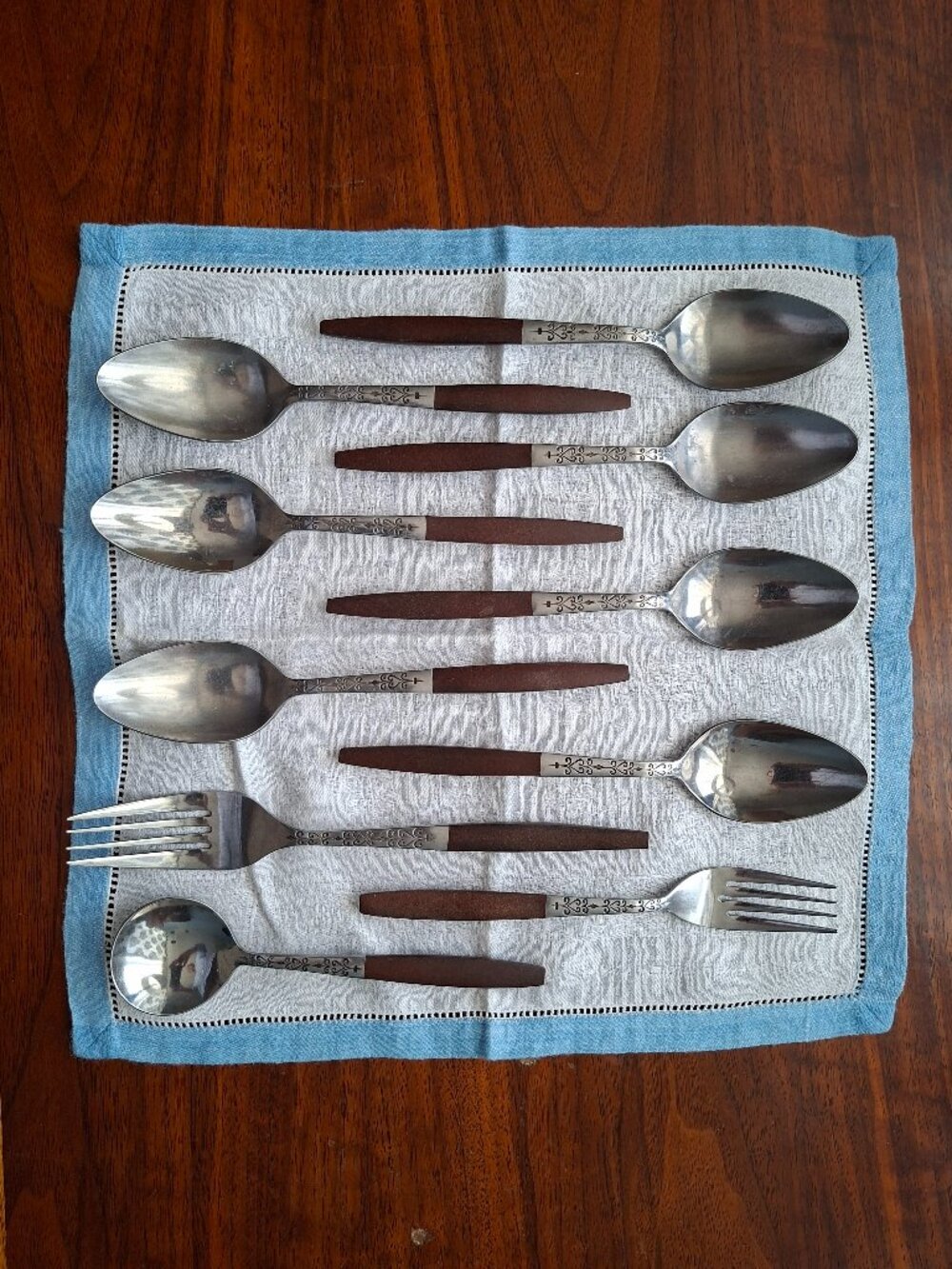 Interpur INR2 Canoe Hearts 10pc Flatware Lot 7 Tablespoons Forks Soup Spoon